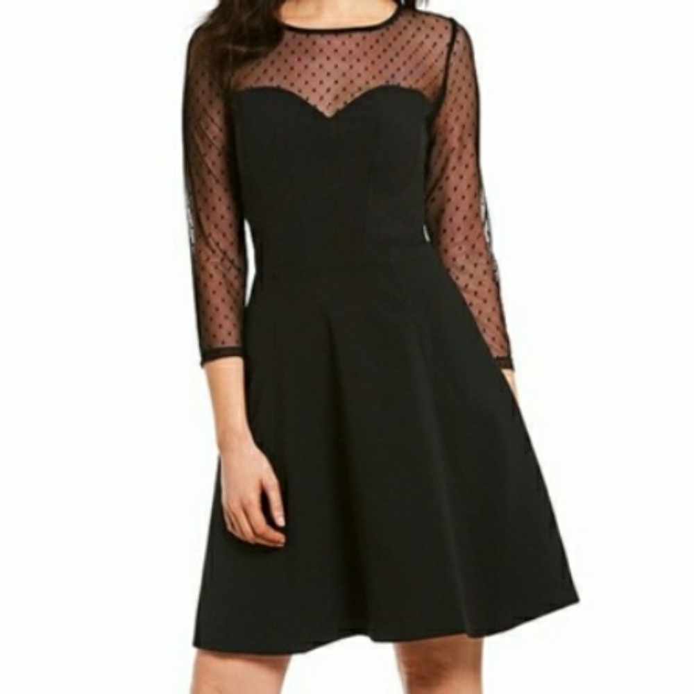IMNYC Black Sheer Lace Dress Sutton ISAAC Mizahri LBD Mesh Chest Arms 4 S NEW